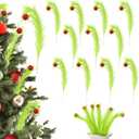 12 Pcs Christmas Tree Topper, 17'' Green Christmas Tree Picks with Red Ball, Curly Xmas Artificial Green Stems, Elf Ornaments, Christmas Tree Wreath Home Holiday Craft Decorations