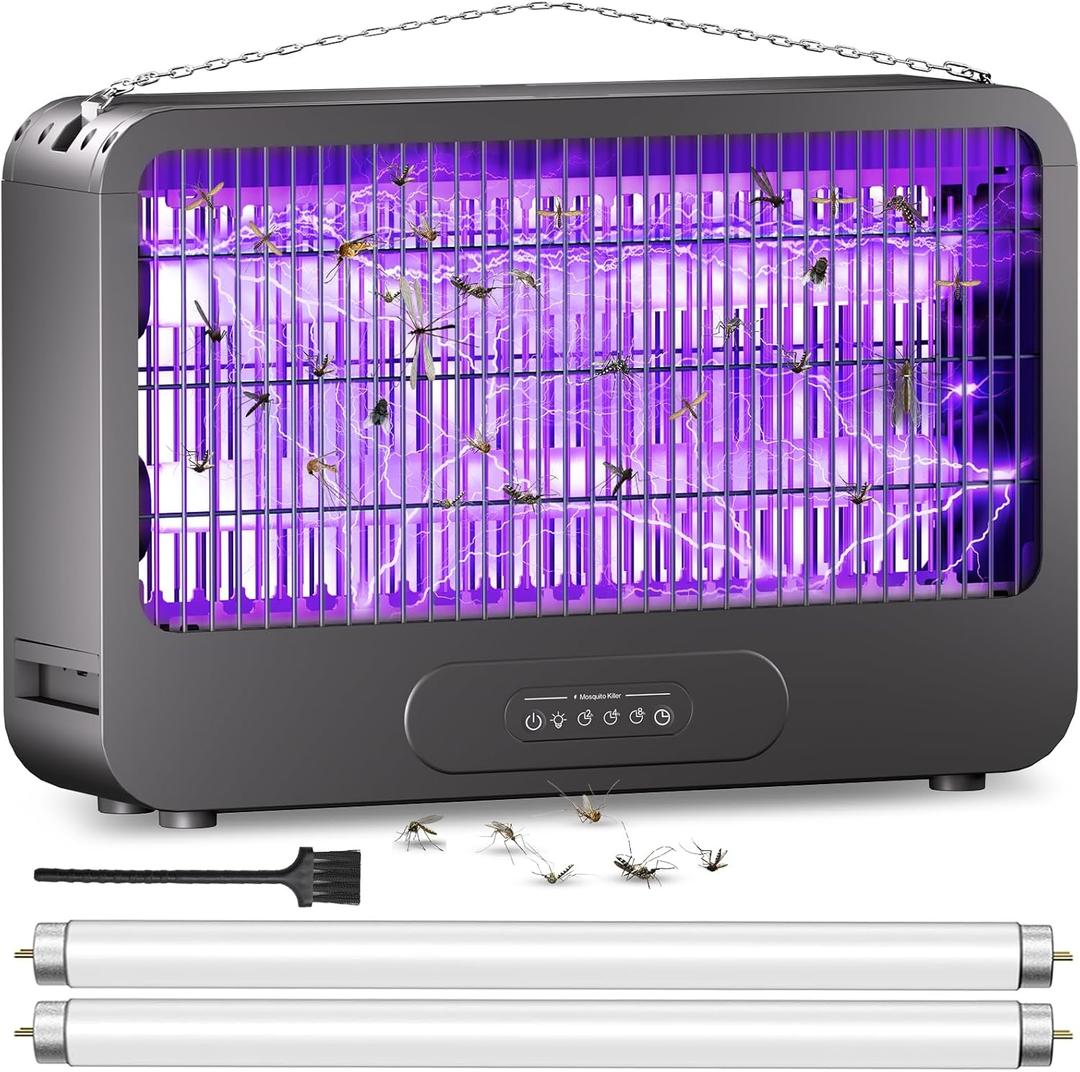 Electric Bug Zapper Indoor, Mosquito Zapper with 2 Extra Replacement Bulbs, Fly, Mosquito Killer and Repellent with Double-Voltage Grid 3500V & Remote, for Patio Yard Home Kitchen