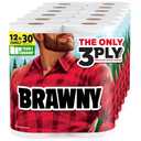 Brawny Tear-A-Square 3-Ply Paper Towels, 12 XL Family = 30 Regular Rolls, Strong, Absorbent, and Durable with 3 Sheet Sizes (Quarter, Half, Full)