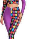 color cosplayer Mardi Gras Costume Outfit for Women Plus Size Pants Mardi Gras Tights Costume (Small)