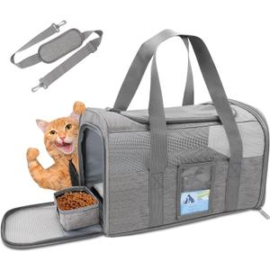 Refrze Cat Carrier for Large Cats 20 lbs, Medium Cat Under 25 lbs, Dog Carriers for Small Dogs, Soft Travel Pet Carrier for 2 Cats Small Dogs, Grey