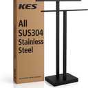 KES Free Standing Towel Rack Bathroom, Standing Towel Rack Floor with Weighted Base 2-Tier, Double Bath Towel Holder 18/8 Stainless Steel Matte Black, BTH231-BK