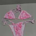 WDIRARA Women's 2 Piece Boho Swimsuits Floral Print Halter String Triangle Bikini Set Beach Bathing Suit, S