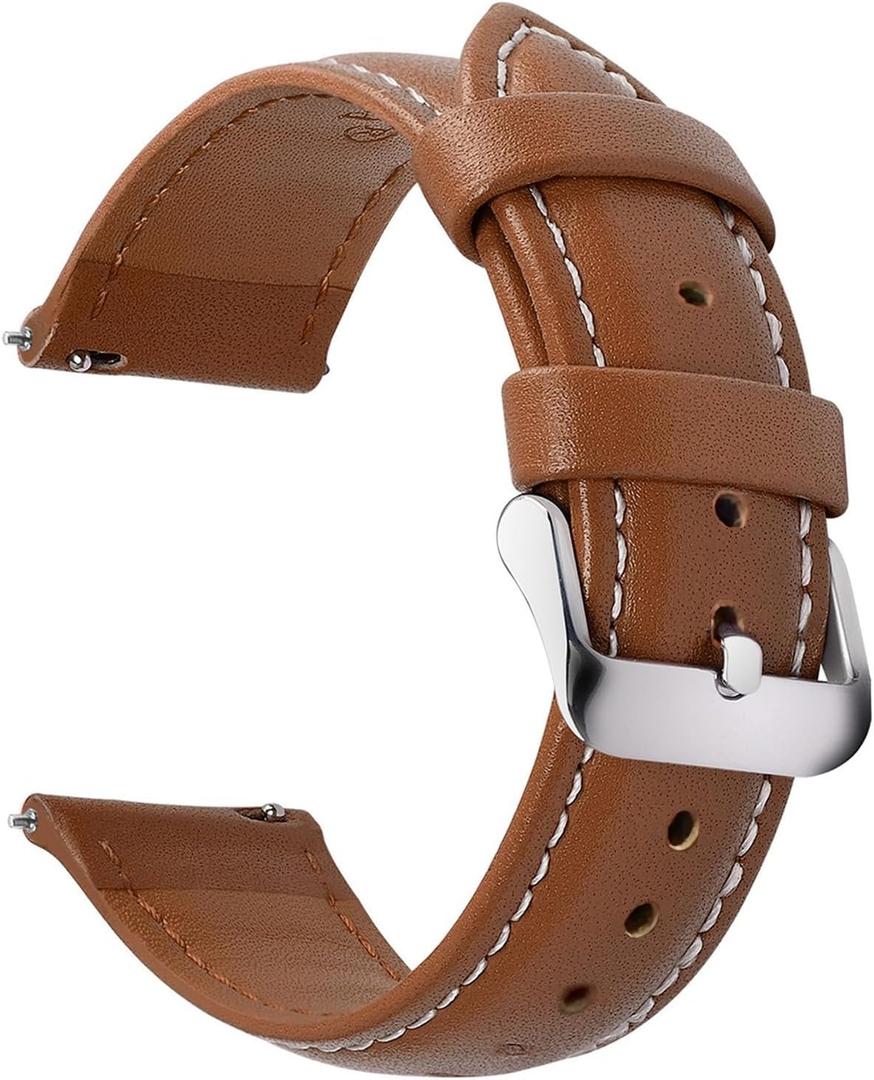 12 Colors for Quick Release Leather Watch Band, Fullmosa Axus Genuine Leather Watch Strap,Brown,22mm (Brown+silver buckle)