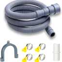 6.5 Ft Universal Washing Machine Drain Hose, Flexible Washer Drain Hose,Dishwasher Drain Hose Extension Kit,Extension Kit Corrugated Dishwasher Hose with 4 Clamps 1 Adapter 1 U-Bend Holder