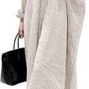 utcoco Womens Striped Long Sleeve Dress Casual Loose Button Down Cotton Maxi Shirt Dress
(Large, Khaki)