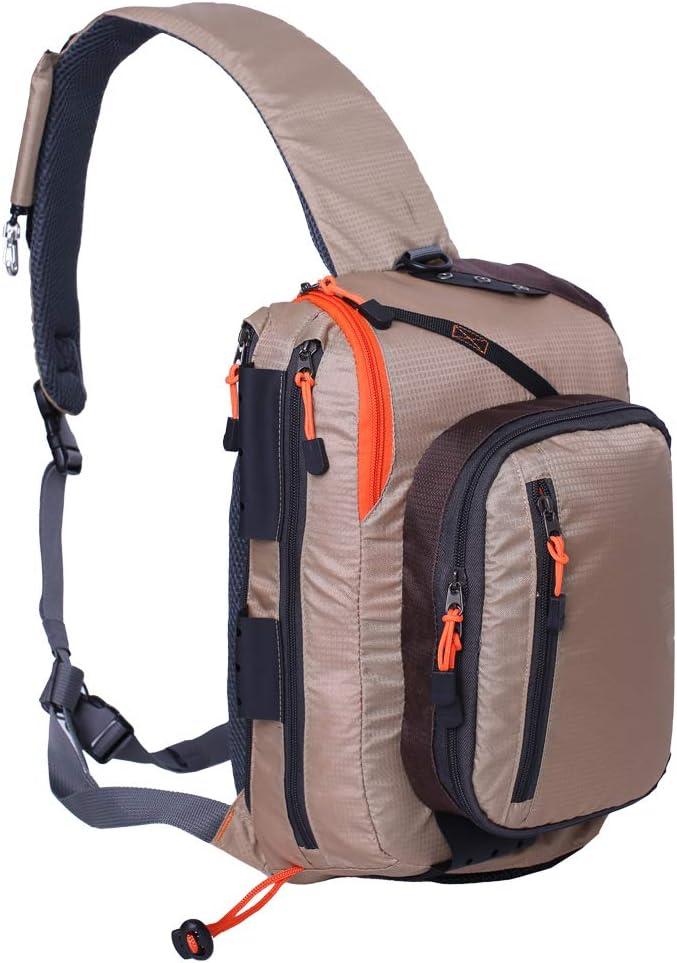 Kylebooker Fly Fishing Sling Pack Fishing Tackle Storage Shoulder Bag (Khaki)