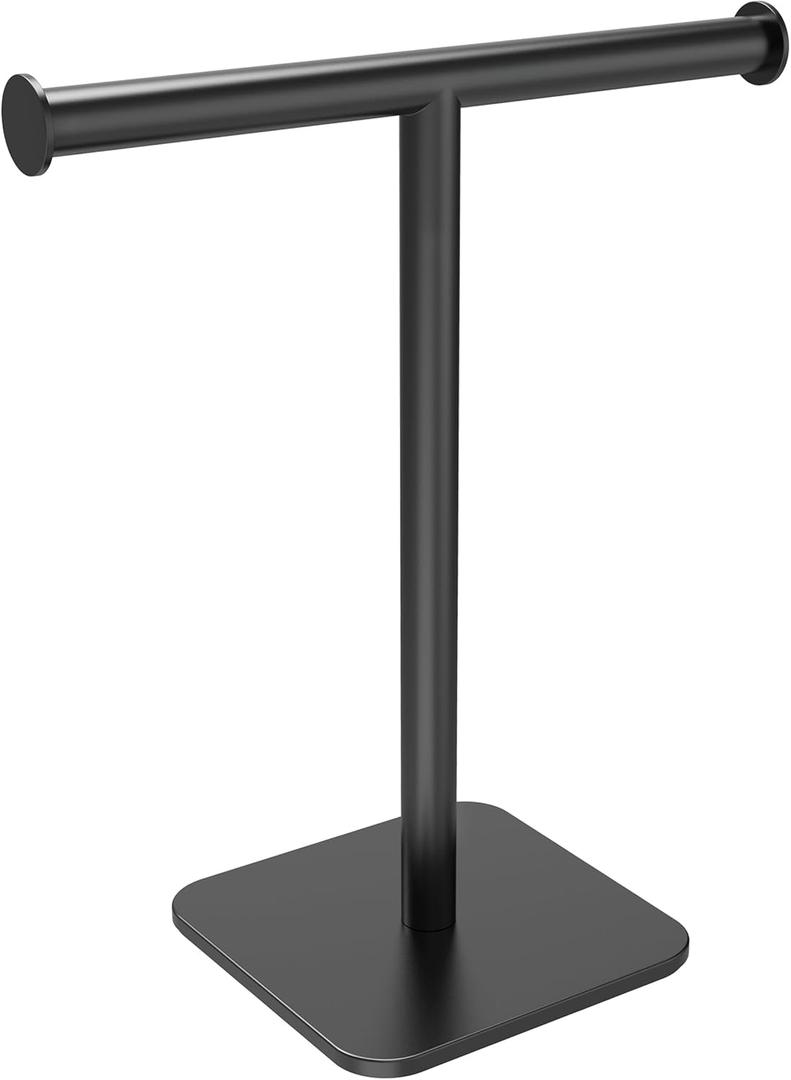 RUACQ T-Shape Hand Towel Holder Stand, 12inch Weighted Base Towel Rack, Countertop Towel Holder for Bathroom, 304 Stainless Steel, Heavy Duty (Matte Black)