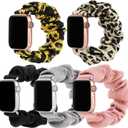 5 Packs Scrunchie Band Compatible with Apple Watch Series 10 (46mm) 9 8 7 (45mm) 6 5 4 SE (44mm) 3 2 1 (42mm), Women Bracelet Strap Compatible with iWatch 42mm(Series 3)/44mm/45mm/46mm, Small