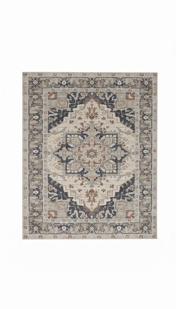 Washable Area Rug Vintage - 9x12 Bedroom Living Room Large Indoor Rugs Soft Oriental Rugs Non-Slip Backing Stain Resistant for Farmhouse Kitche, Blue 