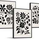 SERIMINO Black and White Wall Art Framed Bedroom Decor Aesthetic, Botanical Floral Canvas Wall Art for Living Room Boho, Set of 3 Flower Market Prints Farmhouse Wall Decor, 16 x24 inch