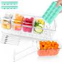 Ice Chilled Condiment 15.3 Containers 5X 20oz(2.5 Cup) Server with Separate Lids, Taco Bar Serving Set Tray Platter with Removable Dishes for Fruit, Salad, Party Garnish
