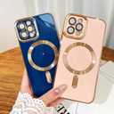 OOK Magnatic Case for iPhone 12 Pro Case [Compatible with MagSafe] Full Camera Lens Protector Gold Electroplate Edge Soft TPU Shockproof Protective Phone Case for Women Men 6.1 Inch - Blue