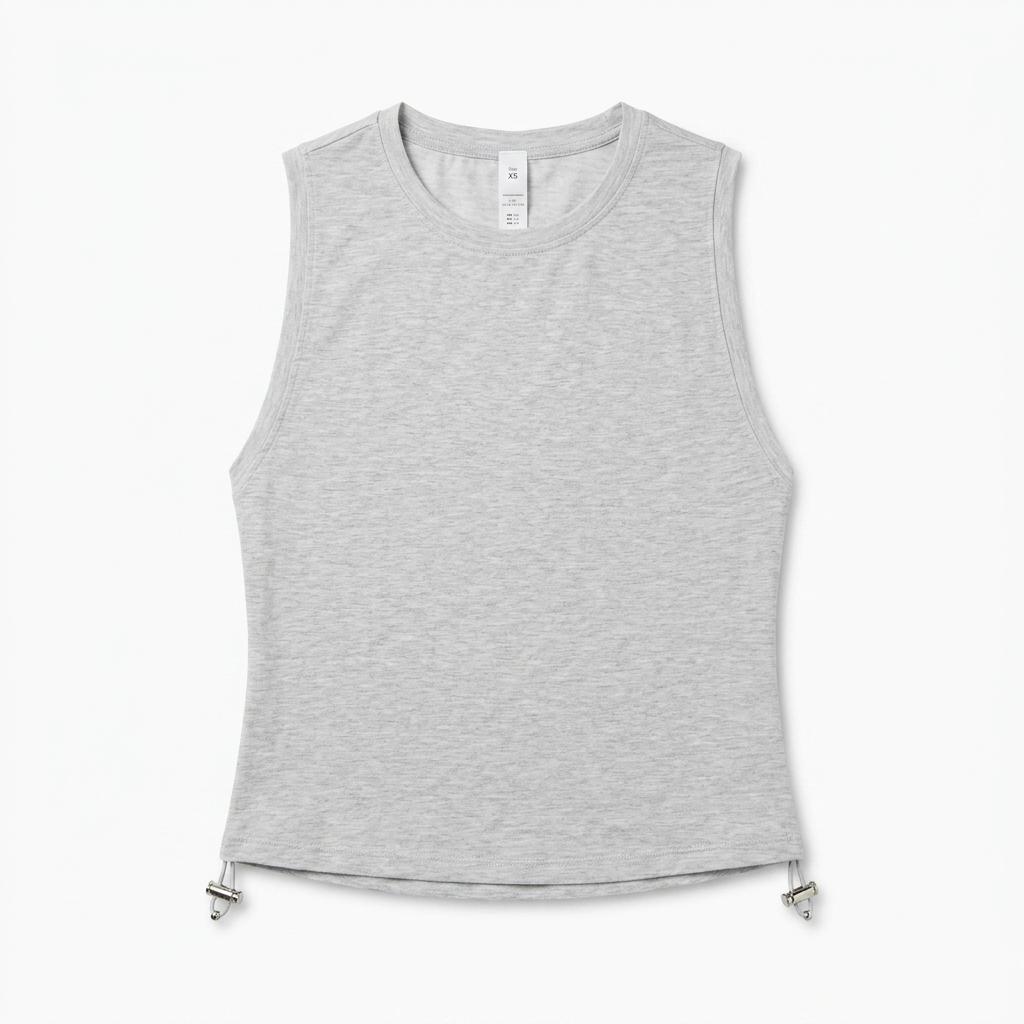 ODODOS Women's Side Ruched Muscle Tee PeachSoft Sleeveless Shirts Crew Neck Tank Tops, Heather Grey, X-Small