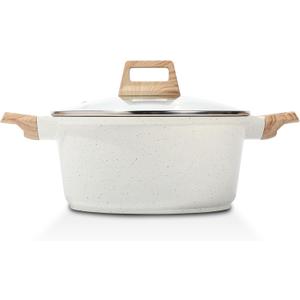 ESLITE LIFE Nonstick Stock Pot with Lid, 3 Quart Granite Casserole Small Soup Pot Pasta Cooking Pot, Induction Compatible, PTFE & PFOA Free, White (3 Quarts)