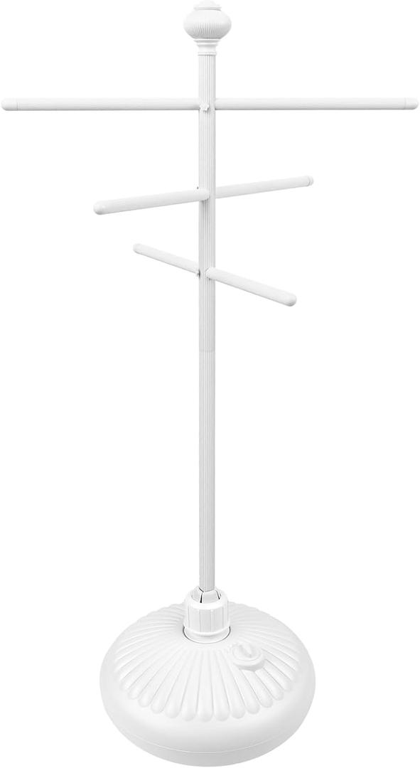 Hestiasko Pool Towel Rack Outdoor, 59" Metal Outdoor Towel Rack for Hot Tub with 3 Adjustable Bars, Hot Tub Accessories for Adults, Outdoor Towel Holder, Upscale Pool & Patio Accessories - White