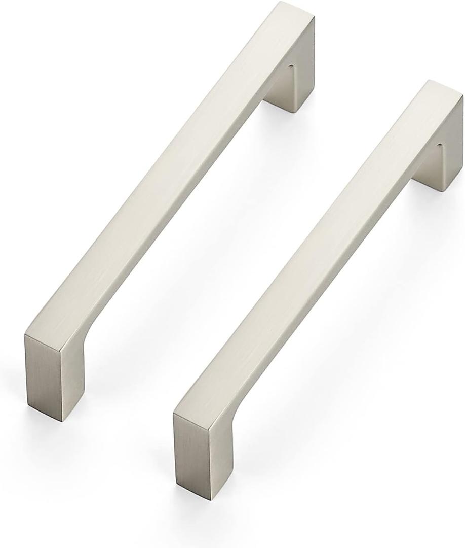 Ravinte 5 Pack Solid 4 Inch Square Cabinet Handles - Brushed Nickel Drawer Pulls - Kitchen Hardware (4" Hole Center)