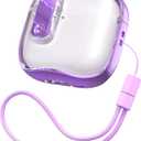 RFUNGUANGO AirPods 4 Case for Women, Purple Clear Shockproof TPU Cover with Lanyard & Cleaning Kit, Protective Case Cover for Apple AirPods 4th Generation (2024) Case, Purple