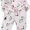 Fleece Pajamas For Women 2 Piece PJ Set Long Sleeve Women's Printed Sleepwear (Large)