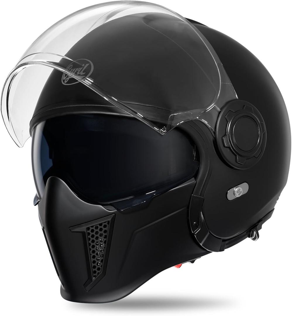Modular Motorcycle Helmet with Double Visors, DOT Approved Motorcycle Helmets, Full Face Motocross Helmet for Adults Mens, Women Youth Black-L