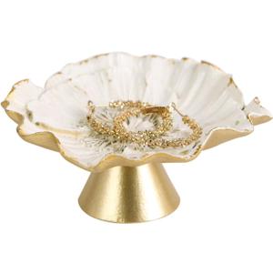 NIKKY HOME Small Vintage Ring Holder Jewelry Dish, Flower Shaped Trinket Display Decorative Metal Tray Classy Birthday Gifts for Women, White
