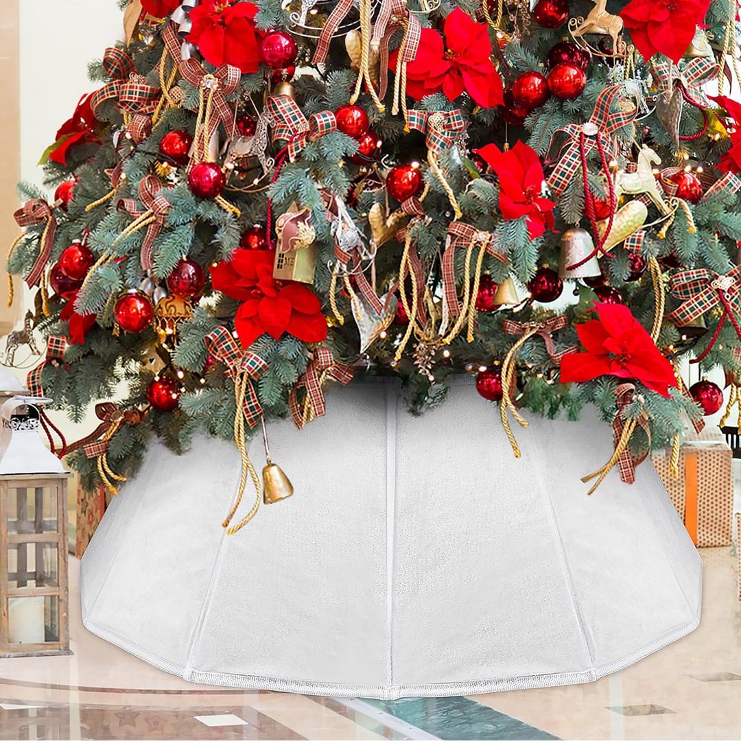 Velvet Folable Christmas Tree Collar - White Velvet Tree Skirt for Artificial Trees