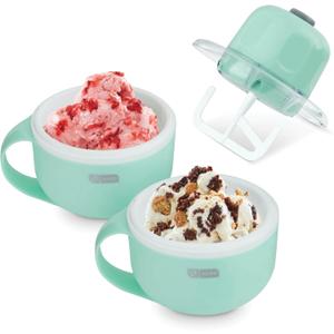 DASH My Mug Ice Cream Maker Machine (Aqua): Multi-Purpose Soft Serve Ice Cream Machine with (2) Bowls for Homemade Gelato, Sorbet, Frozen Yogurt, Built-In Ingredient Chute, Easy to Clean and Store