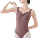 Daydance Teens Women Dance Leotards for Ballet, Tanks Sleeveless Gymnastic Leotards (X-Large, Brown-princess Vest)