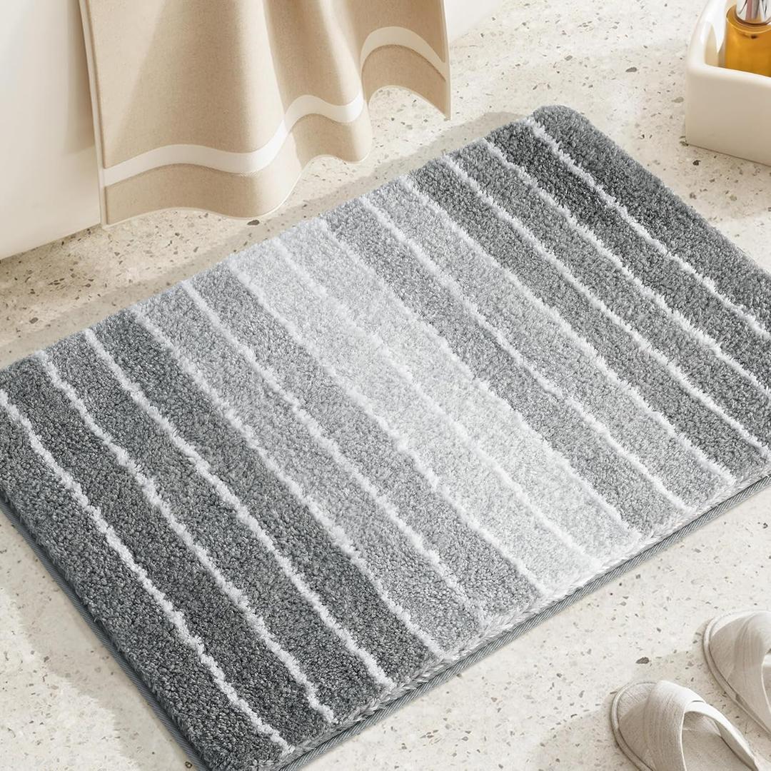 Bathroom Rug Non-Slip, Extra Soft and Absorbent Bath Rugs, Machine Washable, Bath Mats for Bathroom Floor, Tub and Shower, 18"x24", Grey