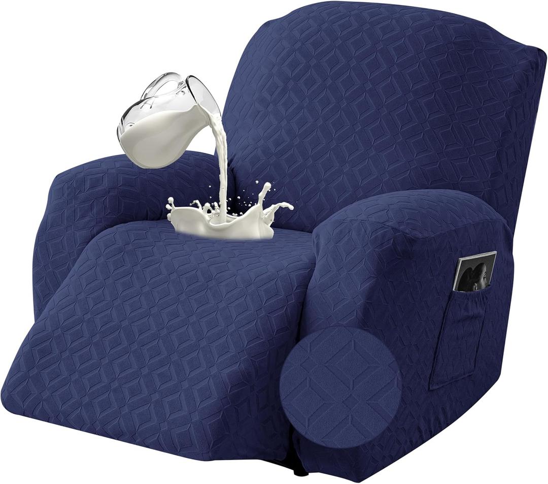 Gennia Waterproof Recliner Chair Cover,Stretch Reclining Sofa Covers with Pockets,Washable Lazy Boy Recliner Slipcovers,Leakproof Couch Protector for Kids, Pets, Dog and Cat (1 Seat, Navy Blue)
