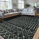 Beeiva Moroccan Area Rugs for Living Room 8x10, Soft Low Pile Washable Rug with Non Slip Backing, Ultra Thin Farmhouse Geometric Large Carpet for Bedroom, Office - Black