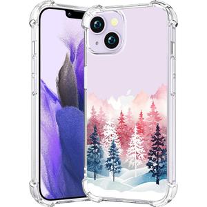 CCFUNCASE Compatible with iPhone 14 Plus Case Clear Cute for Women - Rugged Phone Cases Funda Protector Cover Skin (Pink Pine Trees Mountains)