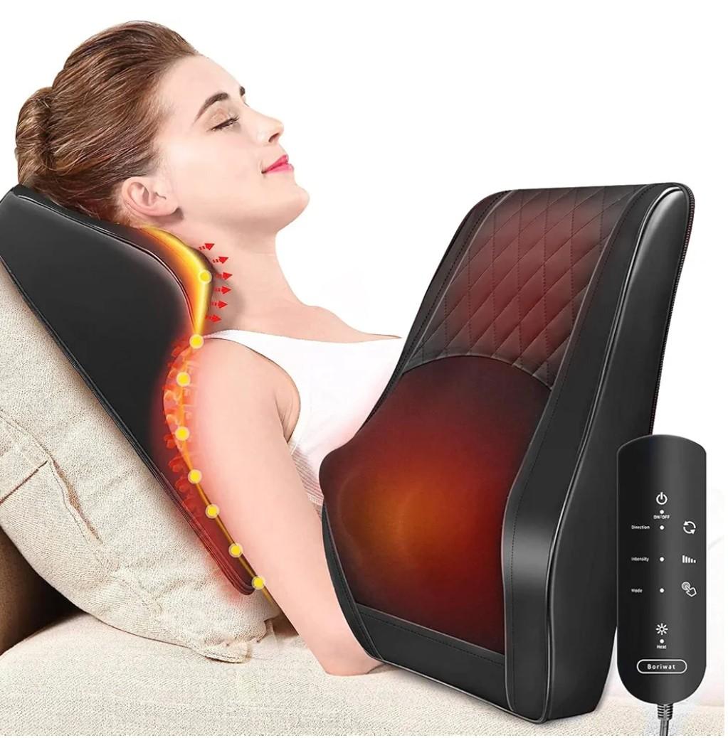Boriwat Back Massager with Heat, 3D Kneading Massage Pillow for Back, Neck, Shoulder, Leg Pain Relief Deep Tissue, Gifts for Women Men Mom Dad
