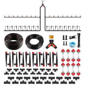 A ANLEOLIFE 230FT Drip Irrigation System Kit, Complete Garden Watering System with 1/2 & 1/4 Quick-Connect Tubing, 32 Adjustable Emitters for Raised Beds, Lawn, Greenhouse, Potted Plants