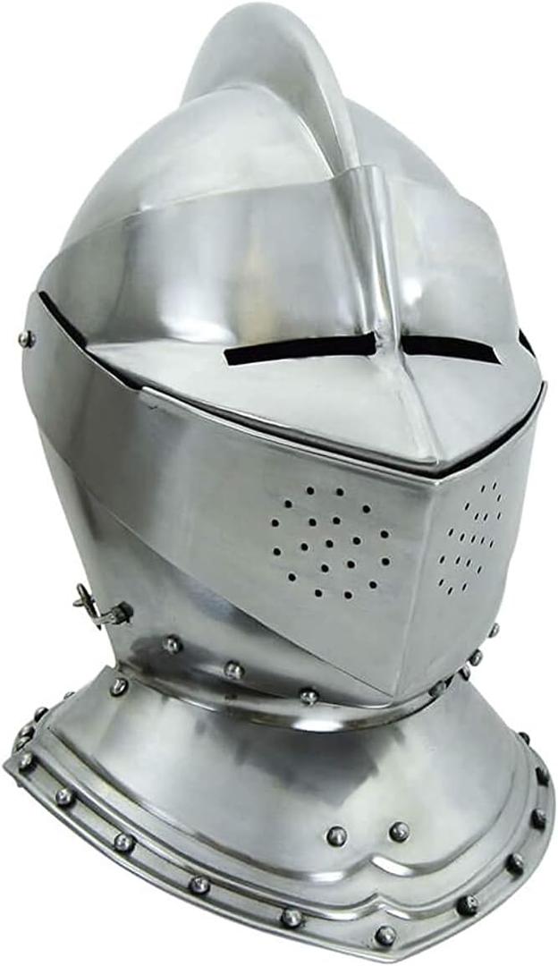 English Close Helmet Medieval Armor Silver