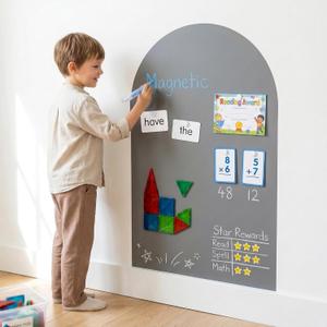 Magnetic Arch Wall Decal: Large 39.4"x23.6" Strong Adhesive Screen Free Chalkboard for Wall - Modern Playroom Decor & Homeschool Learning Station for Toddlers 1-4 & Kids 5-10 (Quiet Gray)