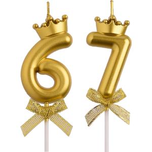 AOOLADA 67th 76th Birthday Candles, Gold 76 67 Year Old Cake Topper Number Birthday Candles, Birthday Party Decorations Gifts for Women Men