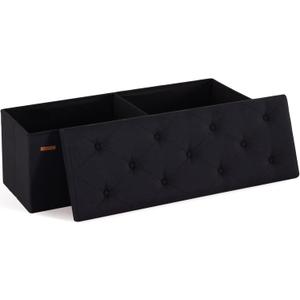 HAUSFRAU 43.5 Inches Ottoman with Storage Bench, Folding Ottoman Bench Foot Rest Stool, Bedroom Bench, Holds up to 660 lb, Linen Black