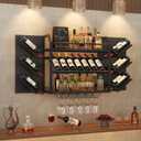 Hoctieon Wall Mounted Wine Rack, 3 Tier Hanging Wine Racks with Glass Holder, Large Capacity Bar Shelves, Metal Wood Bottle Display Storage for Kitchen, Home Bar, Dining Room, Black