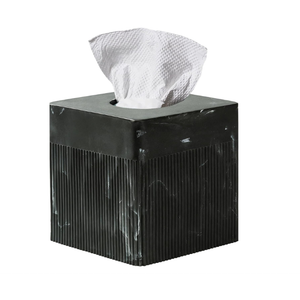 Tissue Box Cover Square Resin Tissue Holder for Home Decor, Hand Poured Marble Tissue Box Holder, 5 x 5 x 5.5 inches, Black