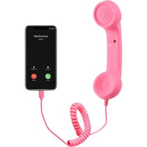 Retro Phone Handset, Cell Phone Receiver with Microphone & Speaker, Type-C Retro Telephone Wired Handsets Style Landline Handle Receiver for Cell Mobile Video Conferences, Calls, Meetings (Pink)