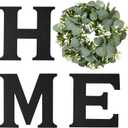 Mkono Farmhouse Wall Home Sign with Artificial Eucalyptus for O Rustic Wooden Hanging Letters Decorative Wall Art Decor for Living Room Kitchen Entryway Housewarming Gift, Black (10"L x 9.8"W)