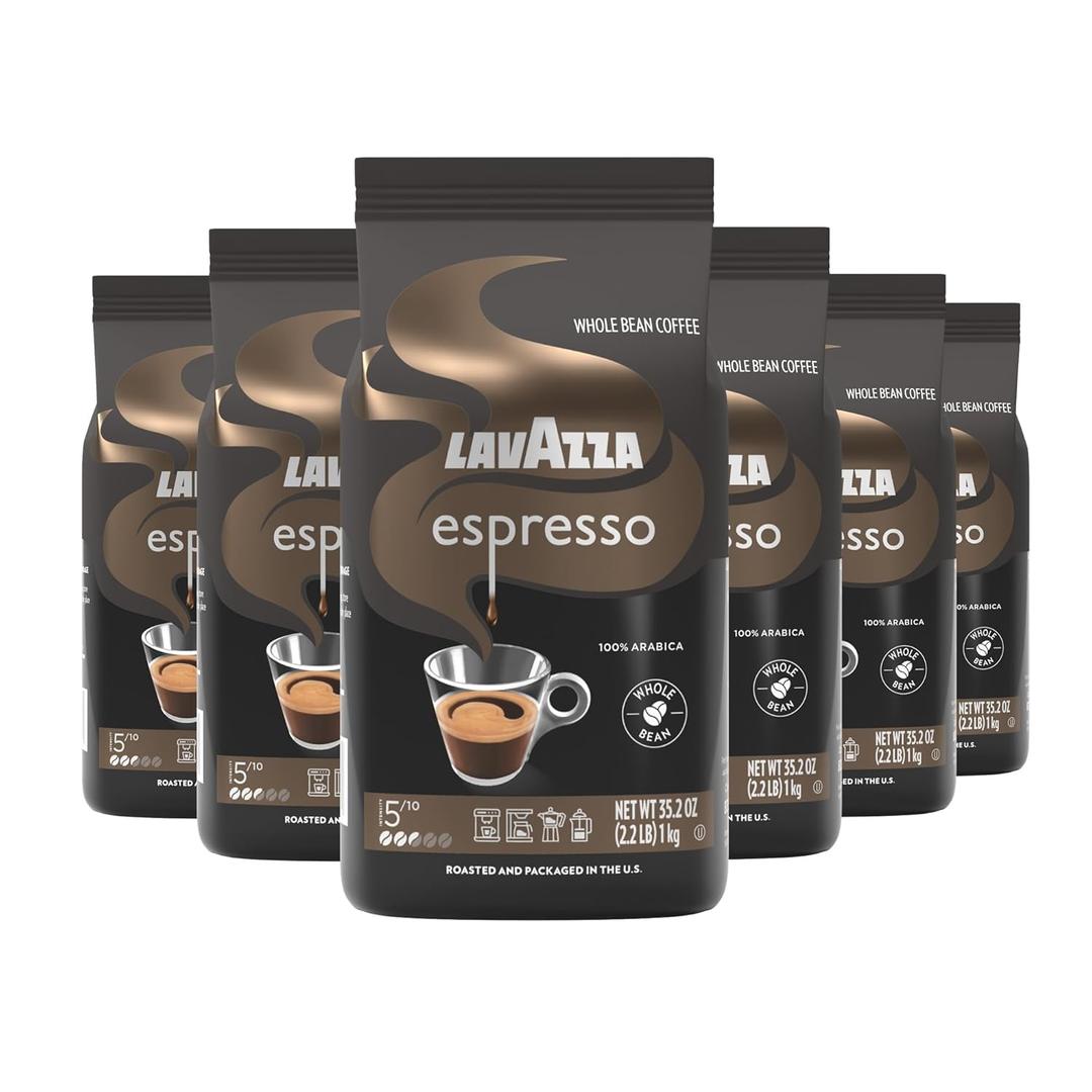 Lavazza Espresso Whole Bean Coffee, Medium Roast, 100% Arabica, 2.2 lb Bag (Pack of 6) (EXP 04/16/27)