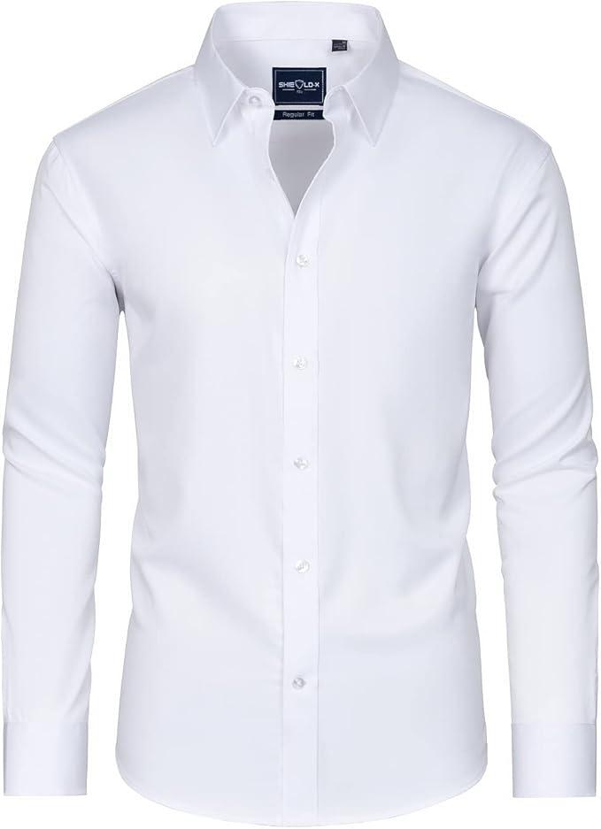 Alimens & Gentle Stain Sheild Dress Shirts for Men Slim Fit Mens Dress Shirts Long Sleeve Button Down Shirt Men Shirts, White, Size XL