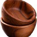 Acacia Wooden Salad Bowls (Set of 2): 6" x 3" Individual Wood Serving Bowls for Fruits, Cereal, Salads or Snacks - Handmade from a Single Organic Piece of Acacia Wood, Food Safe