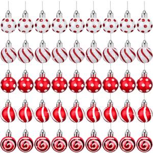 Haull 50 Pcs 1.18 Inch Red and White Christmas Balls Ornaments Mini Hanging Christmas Tree Decorations Small Xmas Balls Decorative Ornaments with Hanging Loop for Holiday Wedding Party