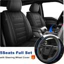 YORKNEIC for 2009-2026 Ford F150 Seat Covers & F250 F350 F450 2017-2026 | Truck Seat Covers Full Set Faux Leather Fit XL XLT Lariat Platinum & More Trims Supercrew Bonus Steering Wheel Cover(Black)