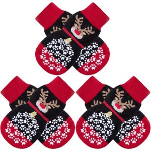 EXPAWLORER 6PCS Anti-Slip Dog Socks to Prevent Licking Paws,Dog Shoes for Hot Pavement,Best Paw Protector Traction Control on Hardwood Floor,Dog Booties for Puppy Small Medium Large Senior Dogs (Christmas Red and Black)