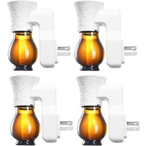 Blank Plug in Air Freshener,4-Set Wall Plug Oil Diffuser for DIY Characteristic Home Scent from Natural Essential Oil, EO+Water, Fragrance Refill (4 Polarized Plug+4 Glass+4 Wick)