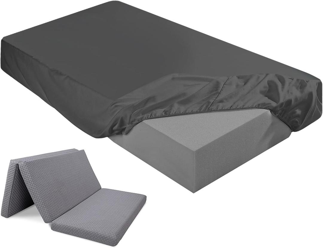 Breling Fitted Sheet (Sheet Only) Compatible with Milliard Trifold Mattress Folding Mattress Fitted Microfiber Bedsheet for Camp Bunk Rvs Bed (Queen,6'',Dark Gray)